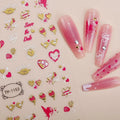 2025 New Valentine's Day Series Red Gold Acrylic Nail Art Decals Rose Flower Love 3D Nail Art Stickers