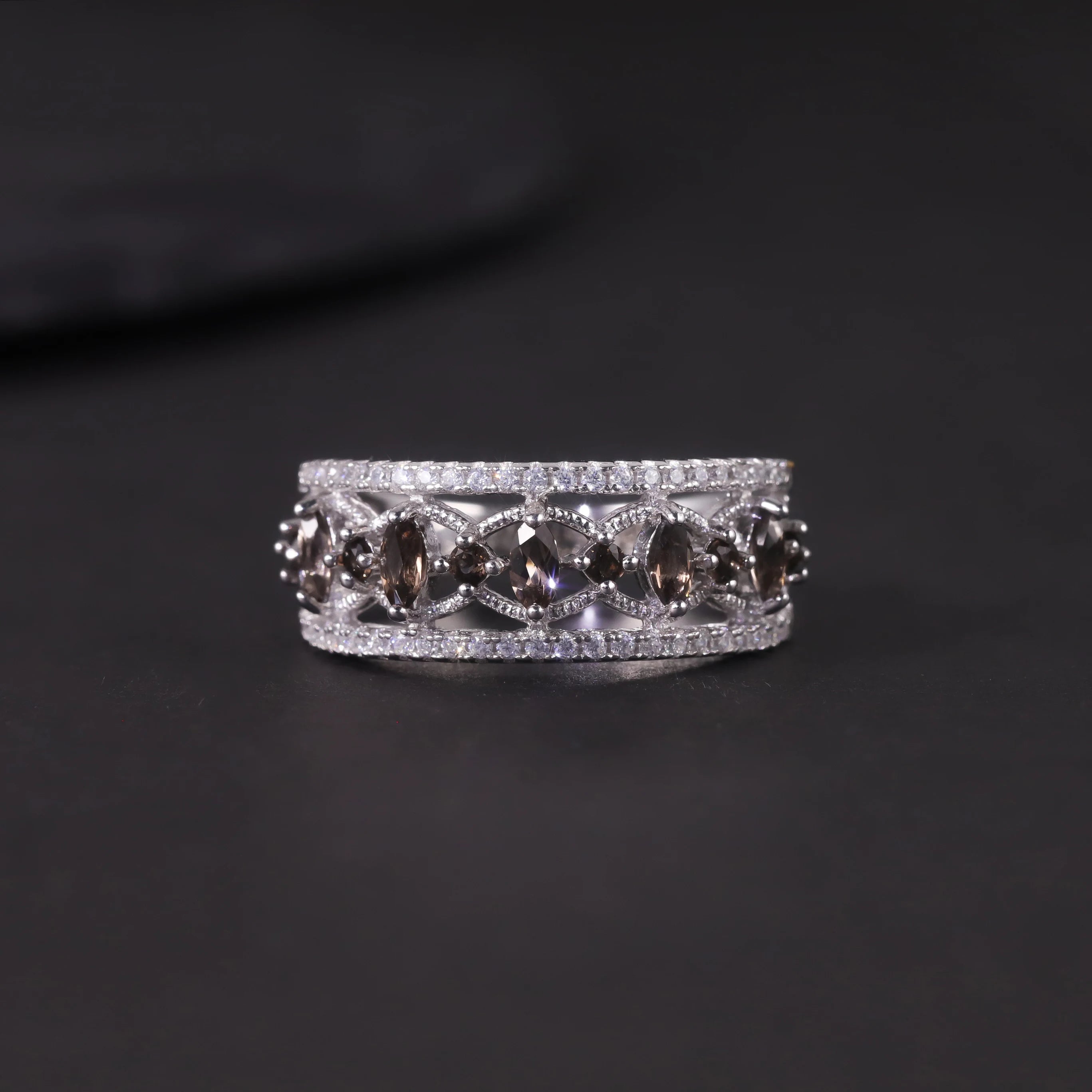 W0383 Abiding Brown Color Precious Gemstone Smoky Quartz Jewelry Wholesale Price 925 Sterling Silver Rings for Sale