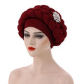 HZM-22372 African Women Turban Cap Beaded Headscarf Elegant Stretch Head Wrap Beanie Auto Braid Hat Pearl Headwrap