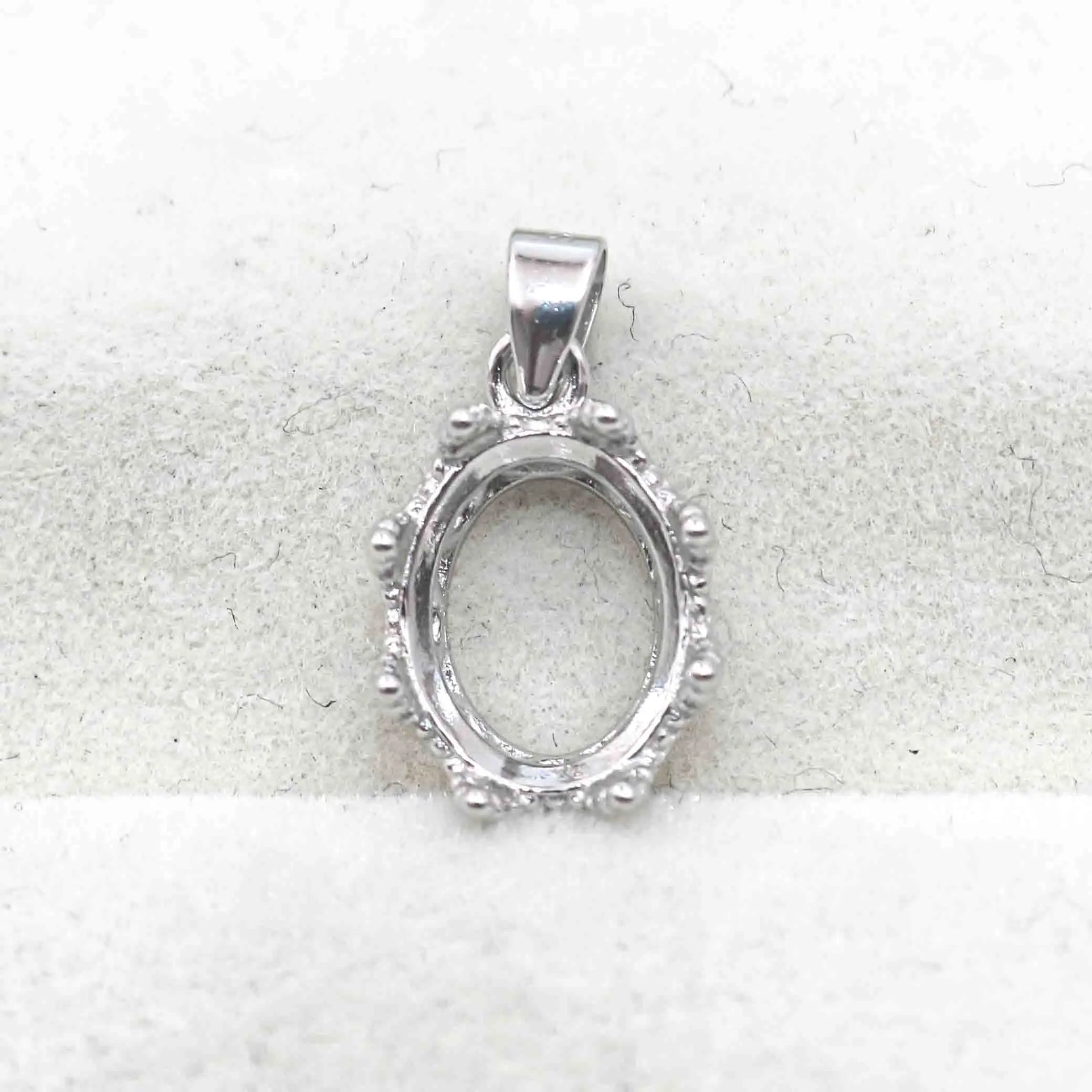 Sterling Silver 8*10mm Semi Mount Pendant Empty Support Blank Setting S925 Frame Base Holder Without Center Stone Inlay for DIY