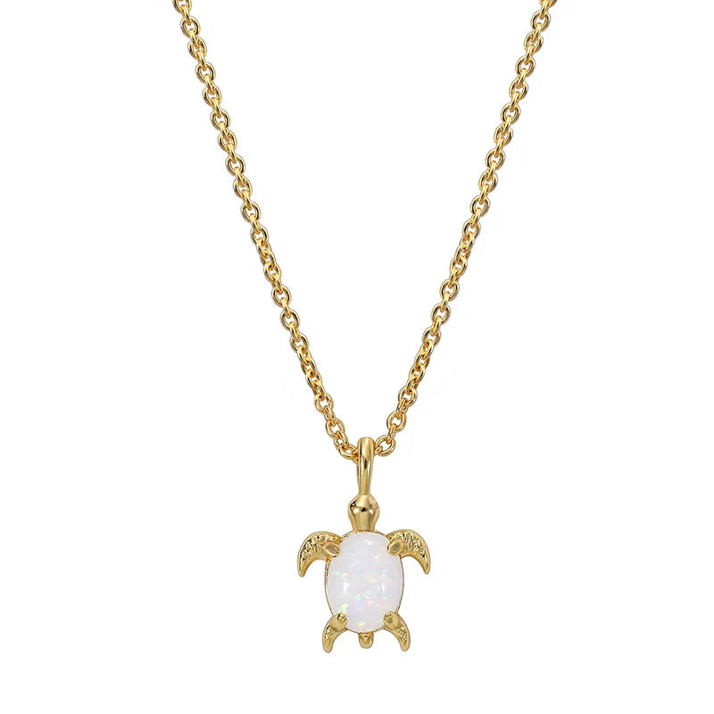 18K Gold Plated Brass Synthetic Opal Sea Turtle Pendant Female Modern Simple Style Opal Necklace