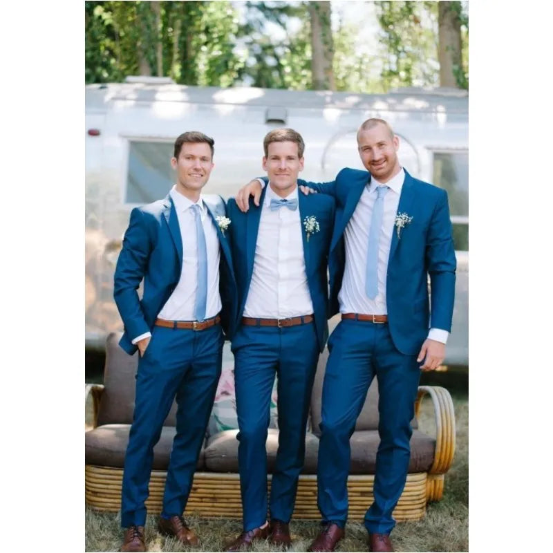New Royal Blue Slim Fit 2025 Groom Tuxedos Wedding Best Man Suits Custom Made Groomsmen Prom  Black Pants for Arket blazer Sets