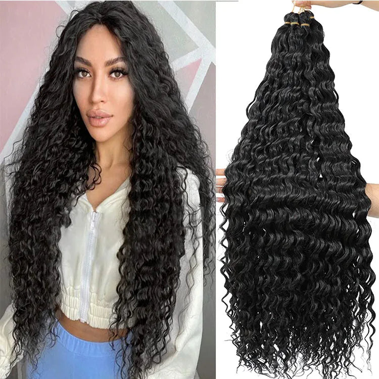 Long Deep Wave Curly Synthetic Braiding Hair Ocean Wave 24 32 Inch Crochet Hair Soft Curly Crochet Hair for Women