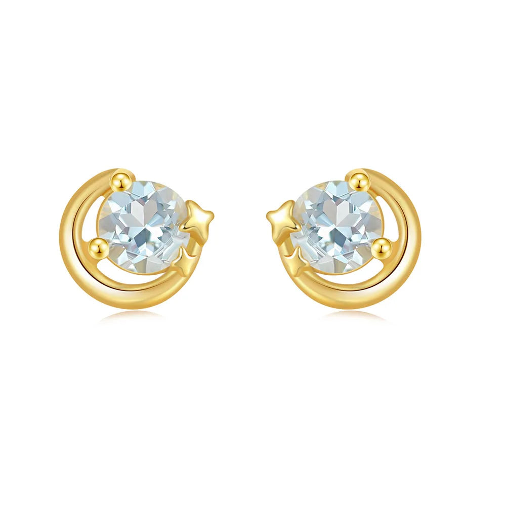 Wholesale Female 925 Sterling Silver Jewelry Simple Natural Sky Blue Topaz Gemstone Stud Earring EI157