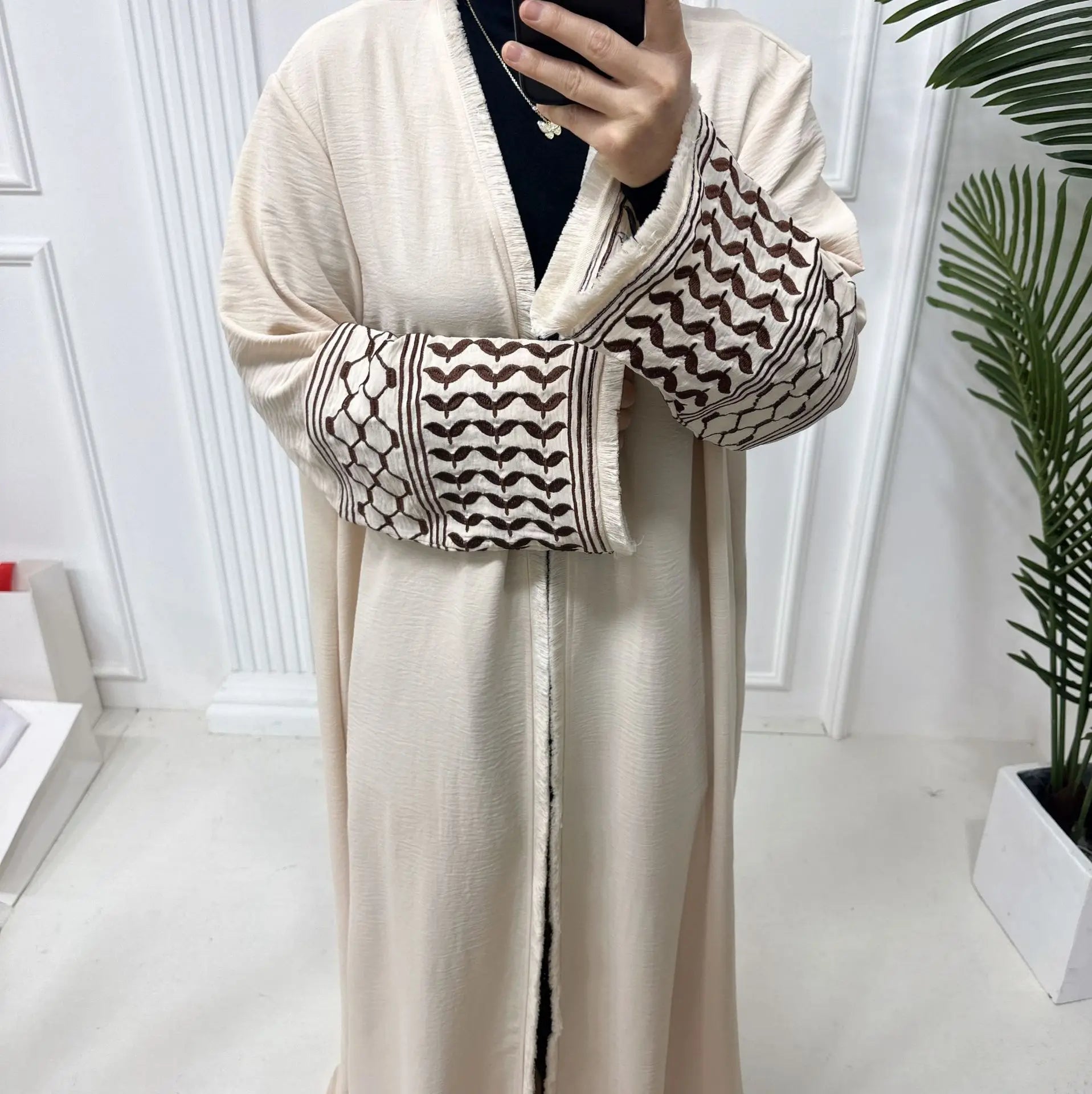 Enyami S-2XL Retro Boho Eid Printed Muslim Dubai Middle East Turkey Embroidery Tassel Cardigan Loose Maxi Dresses Robes Women