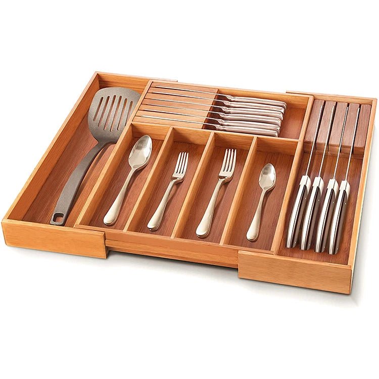 Expandable Classic Multifunction Bamboo Drawer Organizer Kitchen Flatware Organizers Adjustable Cutlery Tray Knives Spoons Forks