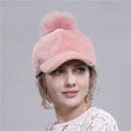 Factory Price Winter Baseball Wool Cap for Ladies 100% Real Shearling Fur with Racoon Fur Pom Pom Ball Household Sundries
