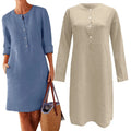 Plus Size Womens Cotton Linen Dresses Oversized T Shirt Kaftan Top Roll up Sleeve Long Blouse Summer Midi Dress