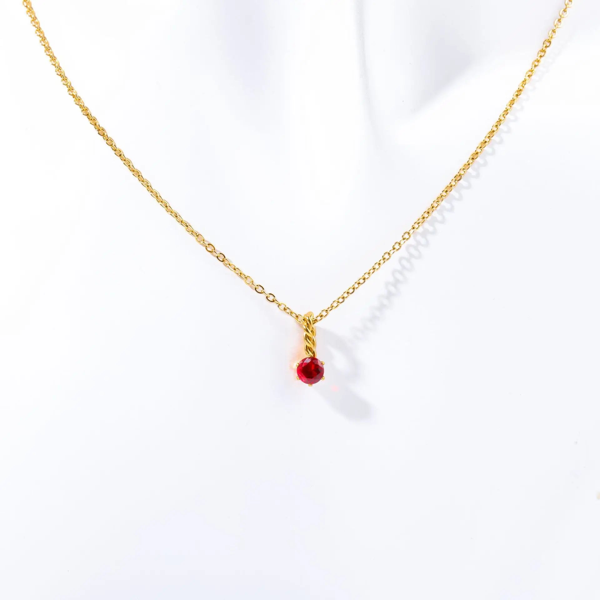 European American Female 12 Birthstone Necklace with Stainless Steel Pendant Color Zircon Joker Link Chain