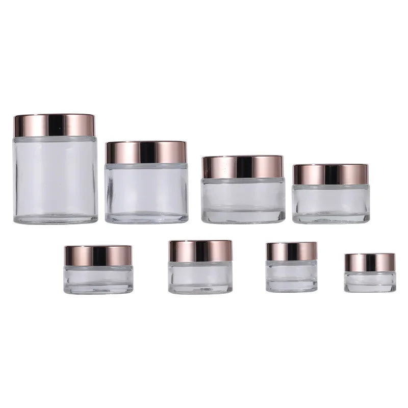 Wholesale Frosted Amber Rose Gold Glass Cosmetic Jar with Golden pink Green