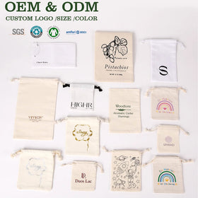 Custom Logo Printed Organic Cotton Drawstring Bag Wholesale | Eco Friendly GOTS Certified Small Jewelry Pouch Gift Packaging