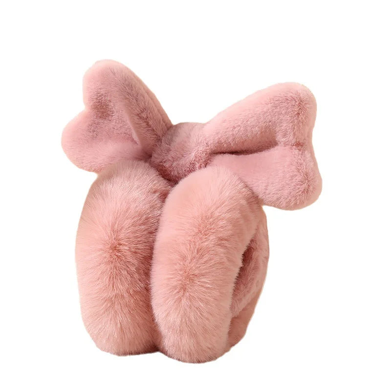 Winter Warm Extendable Bow Plush Earmuffs Student Cute Bunny Ears Warm Foldable Earmuffs for Easy Carrying