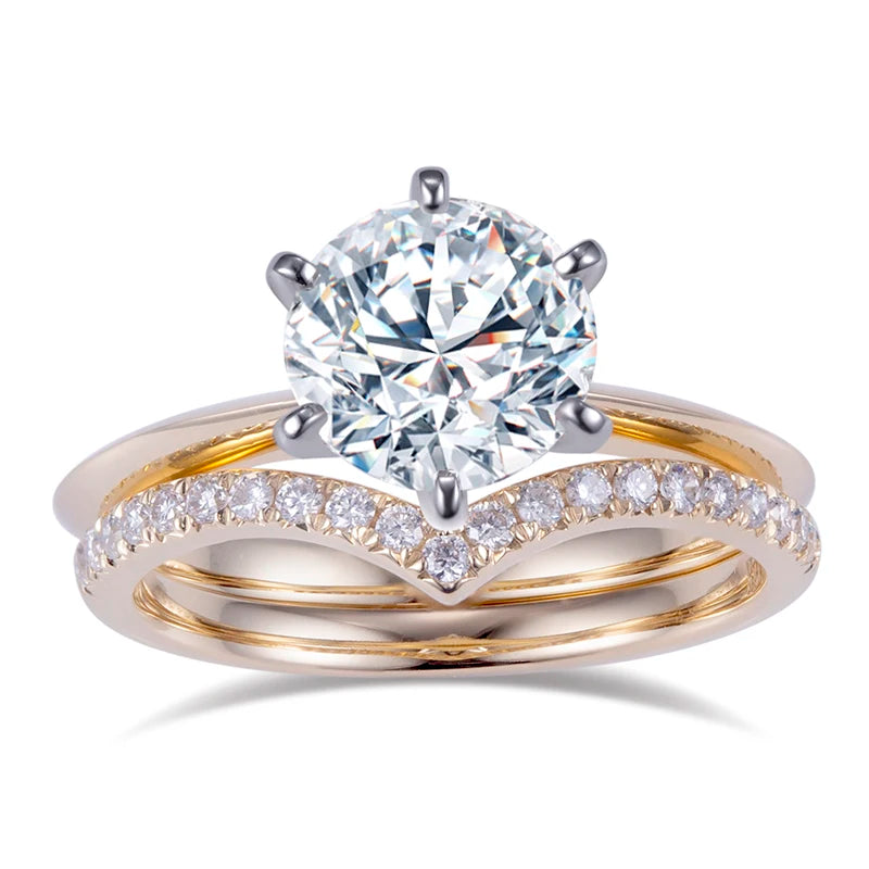 MSR-614 18K Gold Stackable Rings Round Cut HPHT Lab Diamond Custom Ring Set