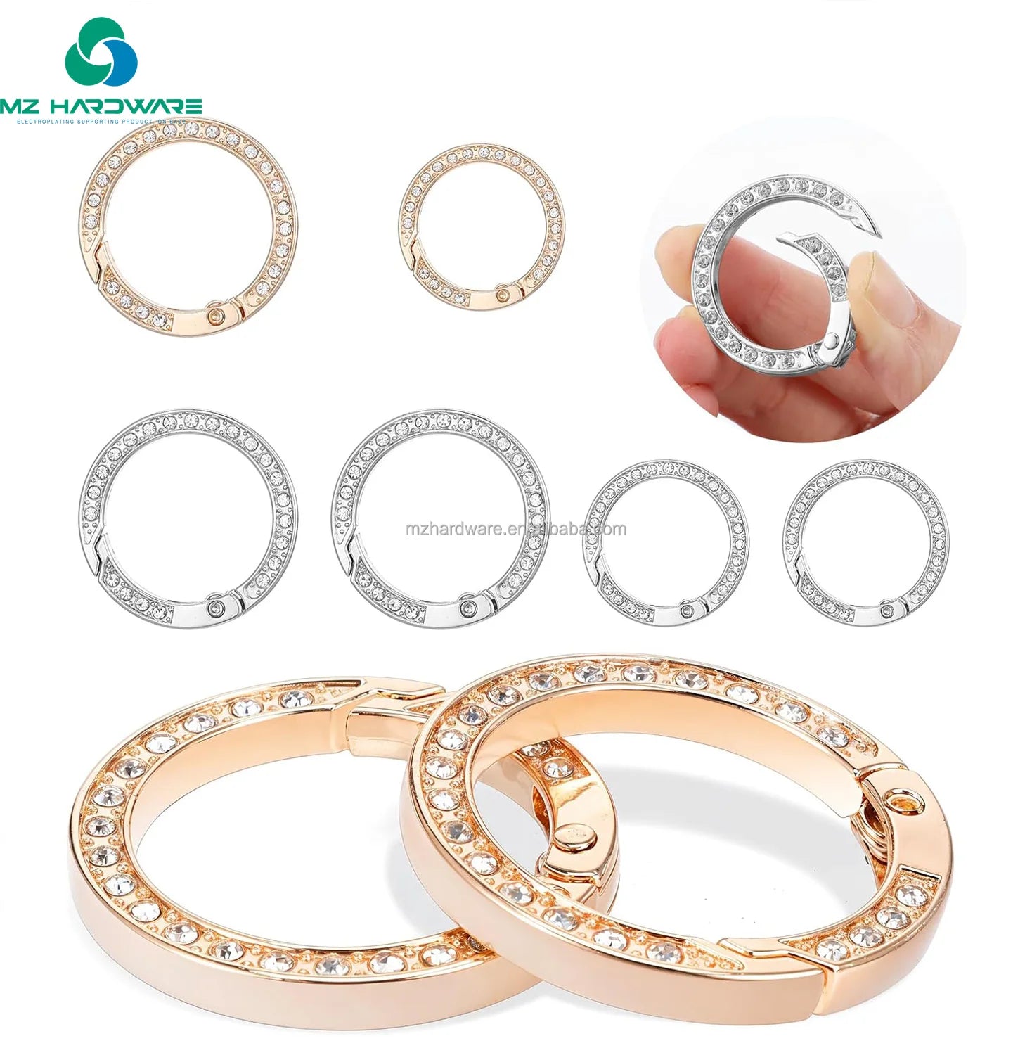Luxury Metal Spring Ring Keychain Decoration With Shiny Crystals Carabiner Bag Parts & Accessories