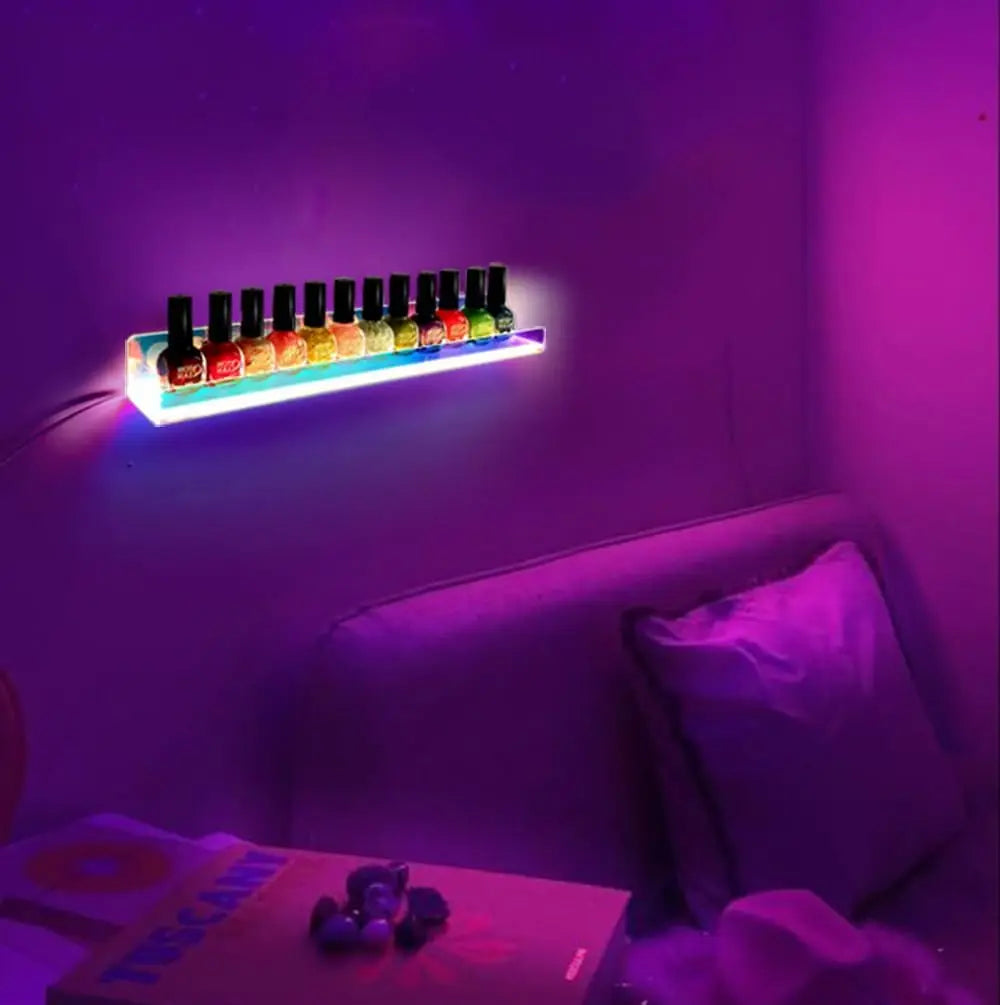 LED Nail Polish Rack Wall Mounted Shelf Clear Acrylic Nail Polish Organizer Display for Cosmetics POP Sunglasses Toys CD