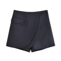 2024 Spring New Retro Style Fashion Patchwork Waist Contrast Simple Black Asymmetrical Ladies Shorts Pants Casual