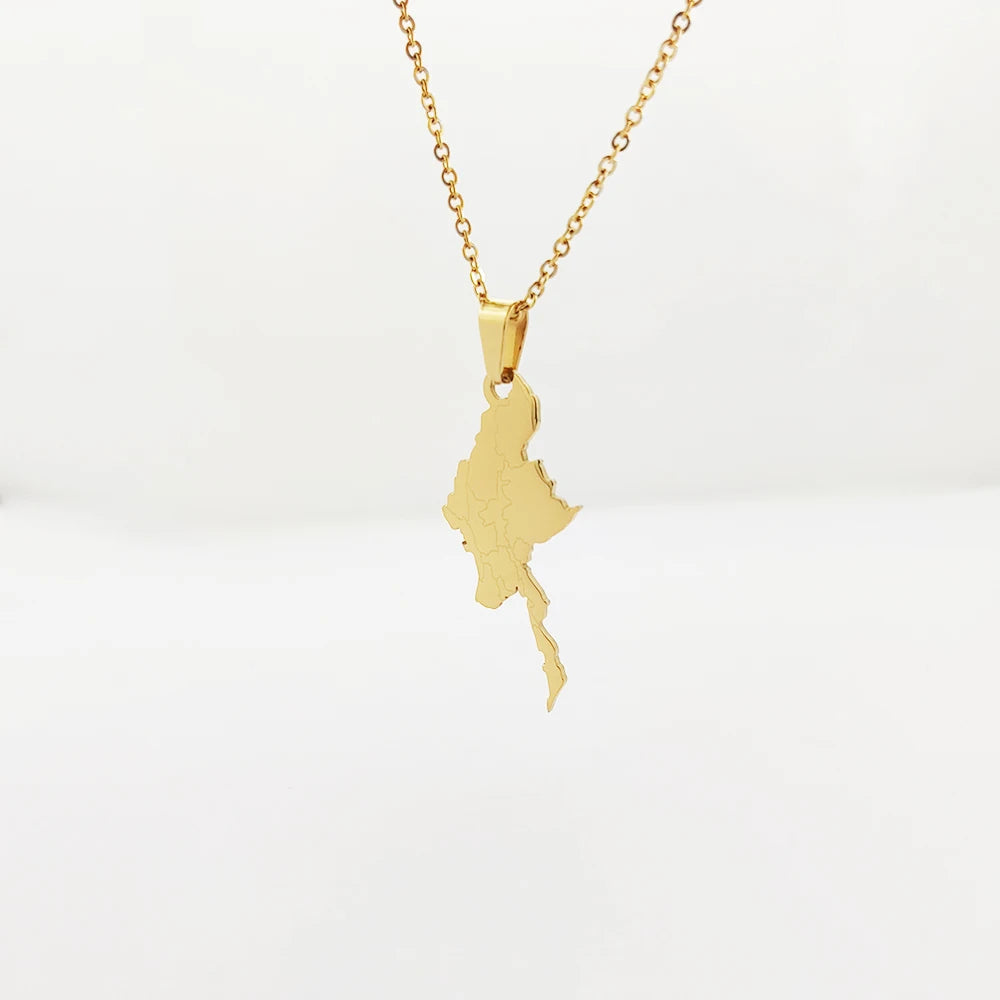Myanmar Country Flag Necklace Collar De Acero Inoxidable Al Mayor Necklaces and Earrings Stainless Steel Dainty Gold Jewelry