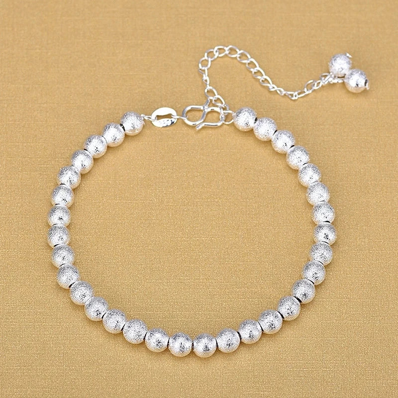 Fashion 925 Sterling Silver Round Frosted Beads Beaded Bracelet for Women Jewelry