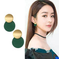 New Fashion 2023 Gold Plated  Geometric  Stud Earrings Female Fashion Vintage Green Round Curved Dangle Stud Earrings