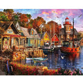 Painting by Numbers for Adults Beginner Kits Harbour Landscape Picture Coloring by Numbers for Home Decors 40x50cm/16x20inch