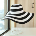 Wholesale Classic Big Brim Floppy Hat Black and White Striped Beach Straw Hat