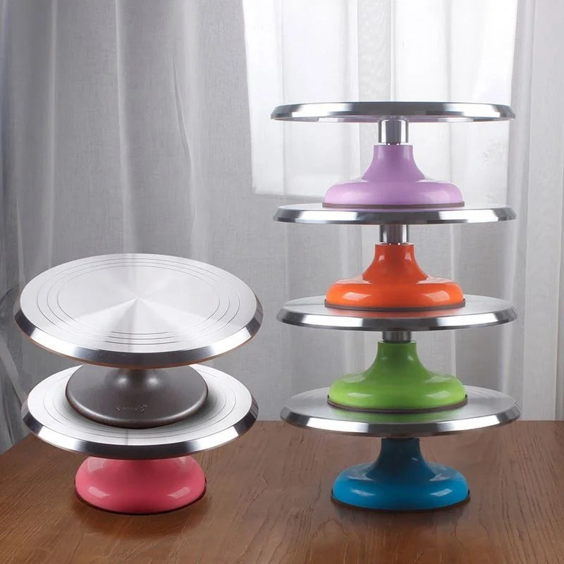 12-inch Aluminum Alloy Cake Turntable Decorating Table Pottery Clay Rotating Disc Cream Decorating Turntable Baking Tools