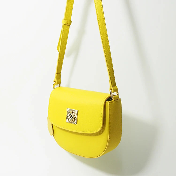 Custom Private Label Yellow Fashion Cute Genuine Leather Ladies Handbag Handle Women Shoulder Bags