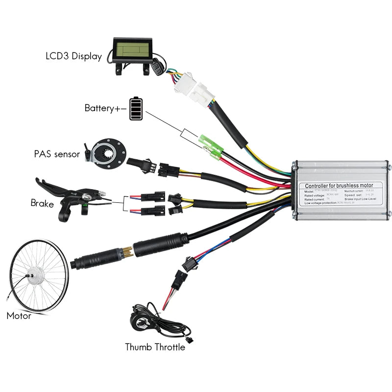 17A KT Controller with Hall Sensor Brushless Electric Bicycle Parts Conversion Kit 36V Aluminum Steel Material