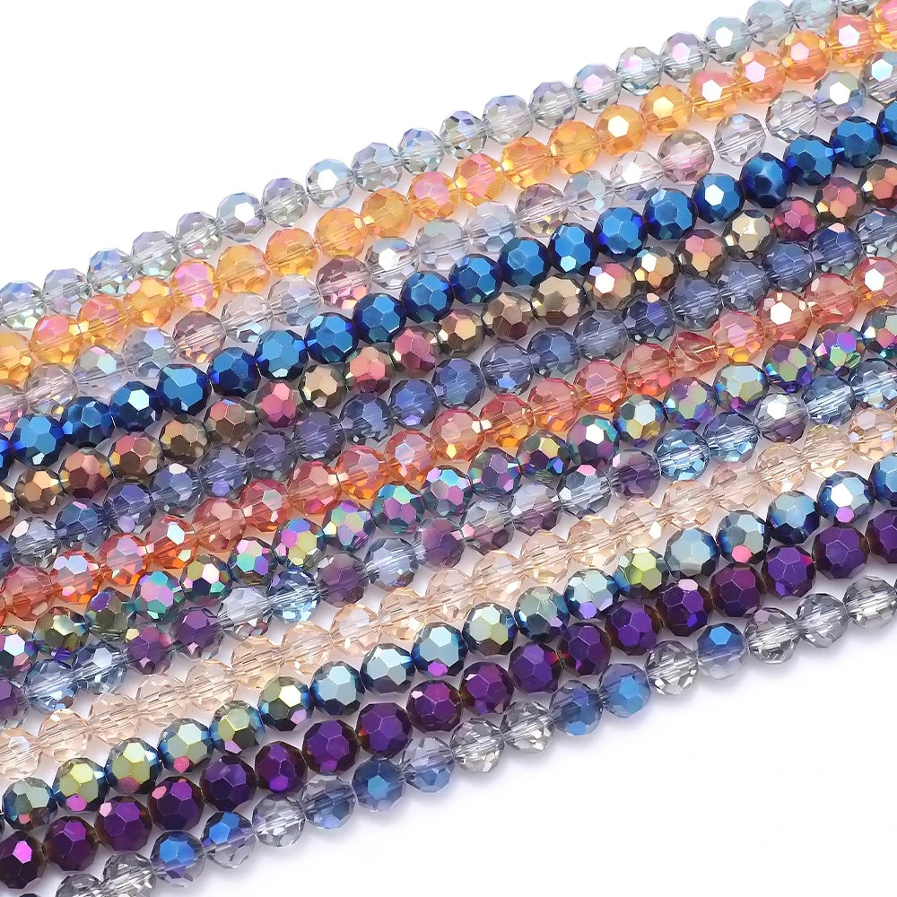 6/8mm Faceted Round Football Glass Beads Gold/Silver/Copper Crystal Beads for DIY Necklace Bracelets Jewelry Making Supplies MegaBDM