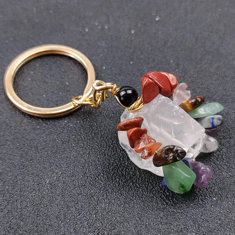 DIY Factory Direct Natural Stone Crystal Agate Jade Clear Quortz Key Ring _ rainbow Stone Pendant of Ore Specimen Crystals Wholesale Bulk
