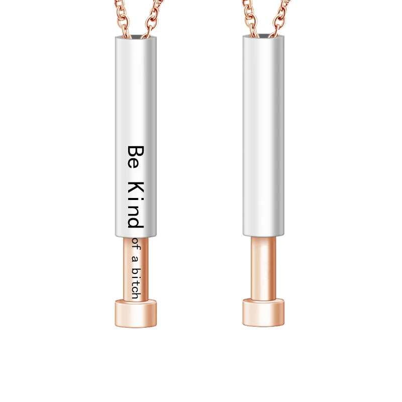 Customized Personality Stainless Steel Circle Telescopic Rod BE KIND Necklace Creative Carving Fashion Pendant Necklace Jewelry