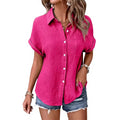 Women Lady Girls Loose Short Sleeve Shirt Hot Sale Slim Spring Summer Elegant Pocket Casual Pleated Blouse Casual Shirt
