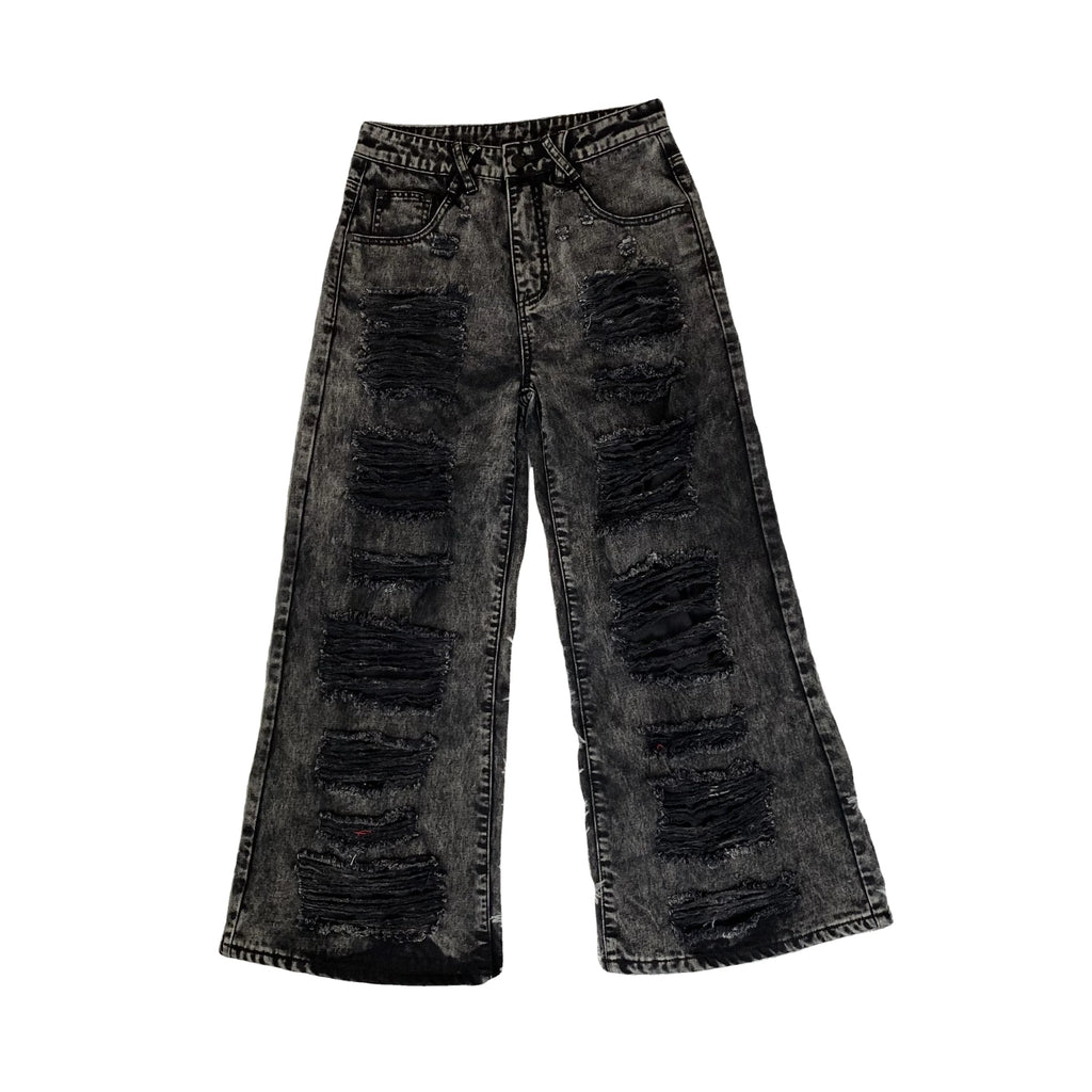 DENIMGUYS Men's Baggy Loose Washed Old Distressed Jeans High Street Vintage Ripped Hole Men Y2k Denim Trousers