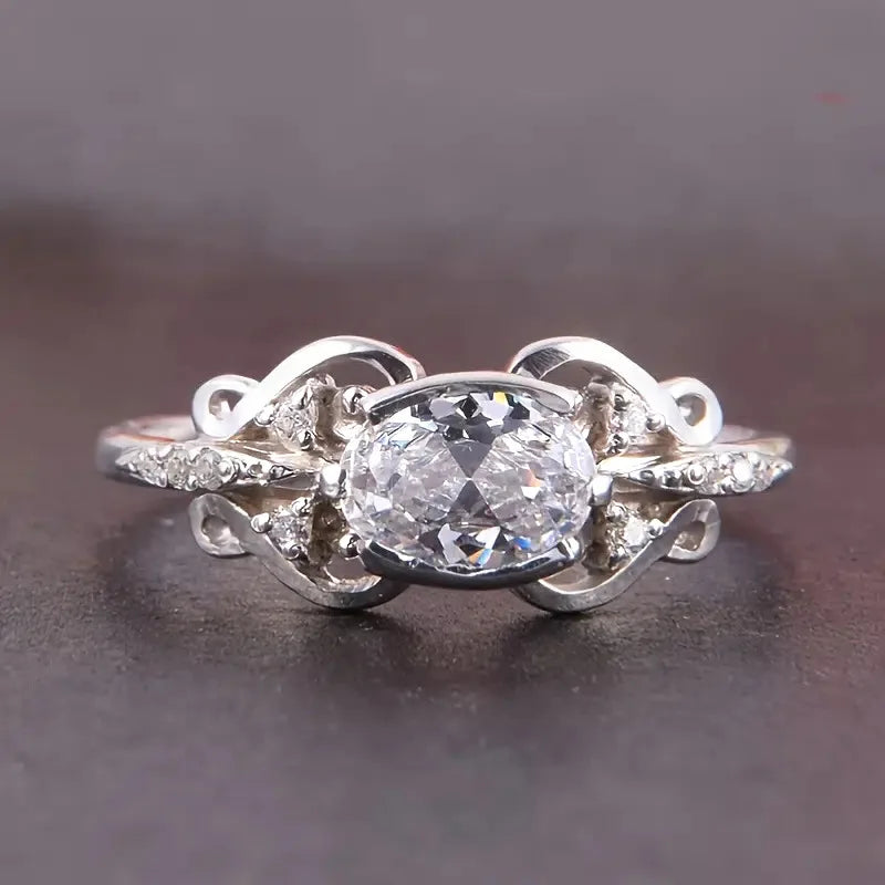 CAOSHI Custom Exquisite Lace Design Oval Shaped Crystal Zircon Finger Rings for Silver Plated CZ Wedding Rings Jewelry for Women
