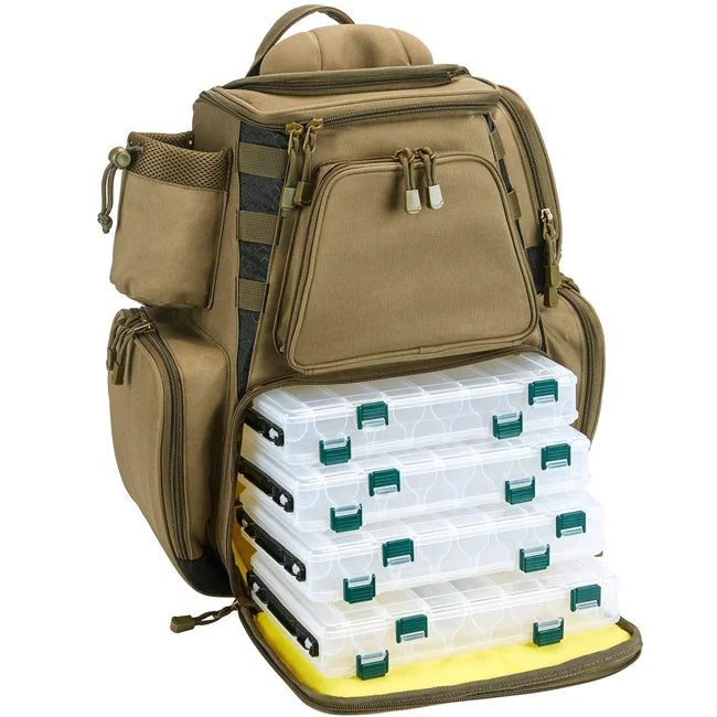 Large Waterproof Fishing Tackle Backpack with 4 Trays Protective Rain Cover for Outdoor Storage