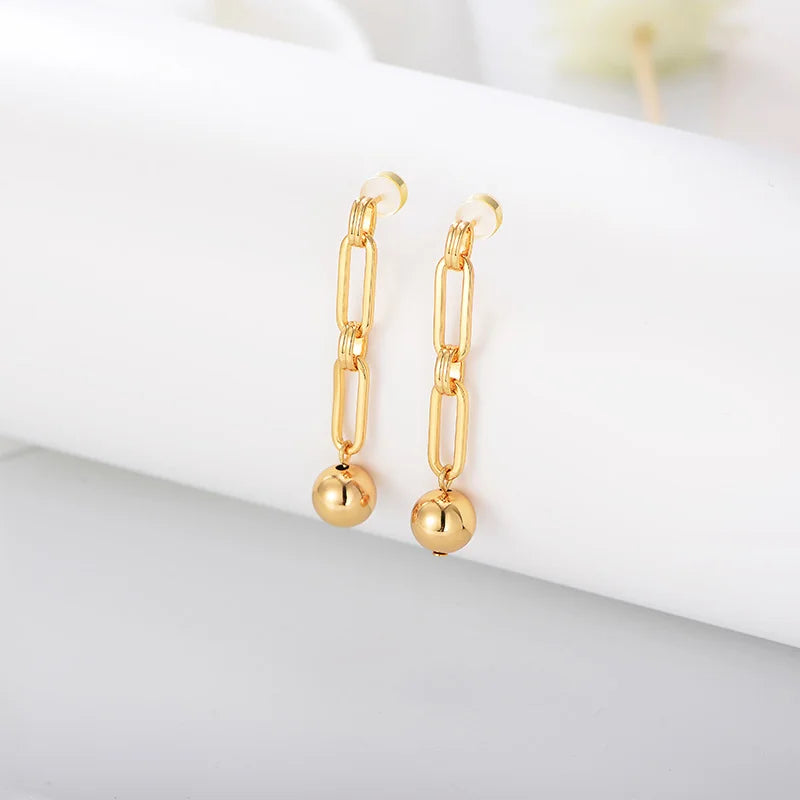 2024 High Quality Modern Fashion Trend Design Personality Chain Ball  Paperclip Earring