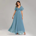 Women Party Chiffon Mandarin Sleeve Elegant Evening Gown Prom Dresses