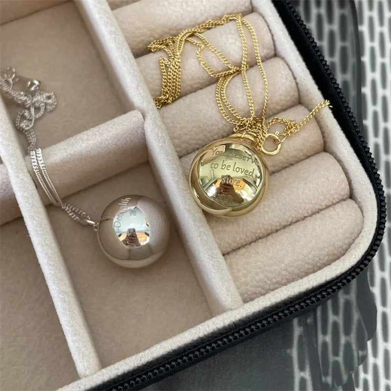 Minimalist 925 Sterling Silver Geometric Chunky Ball Pendant Necklace