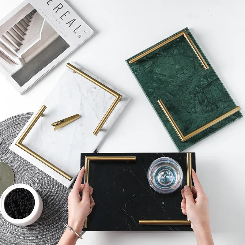 New Design Home Use Marble Trays Dessert Storage Desktop Decorative Storage Tray Snack Cake Food Tray