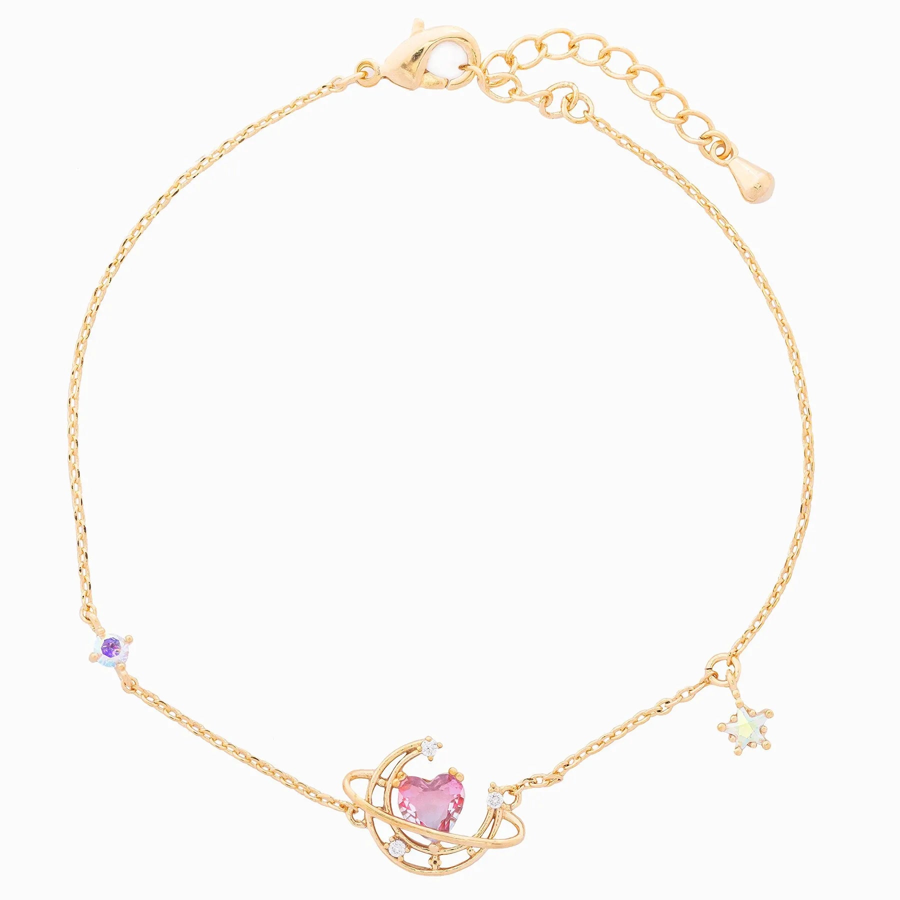 Korean Heart Moon Star 18k Gold Girls Bracelet Small Design Simple Trend Copper Hand Jewelry Zircon Bracelet for Women