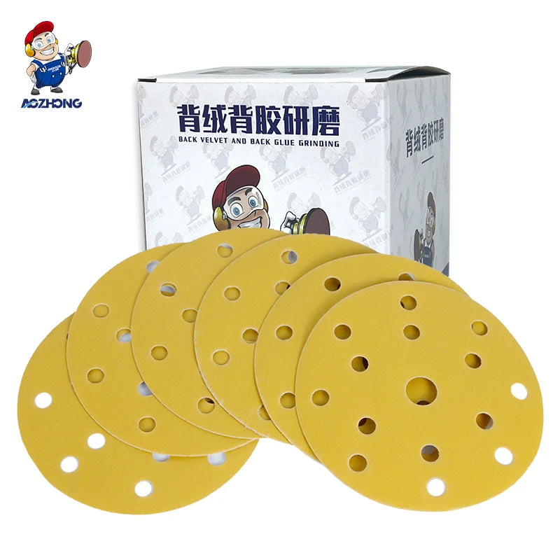 240 Grit 6 Inch Gold Sanding Discs 15-Hole Pattern Hook and Loop Gold Abrasive Grip Discs for DA Sander Box of 100