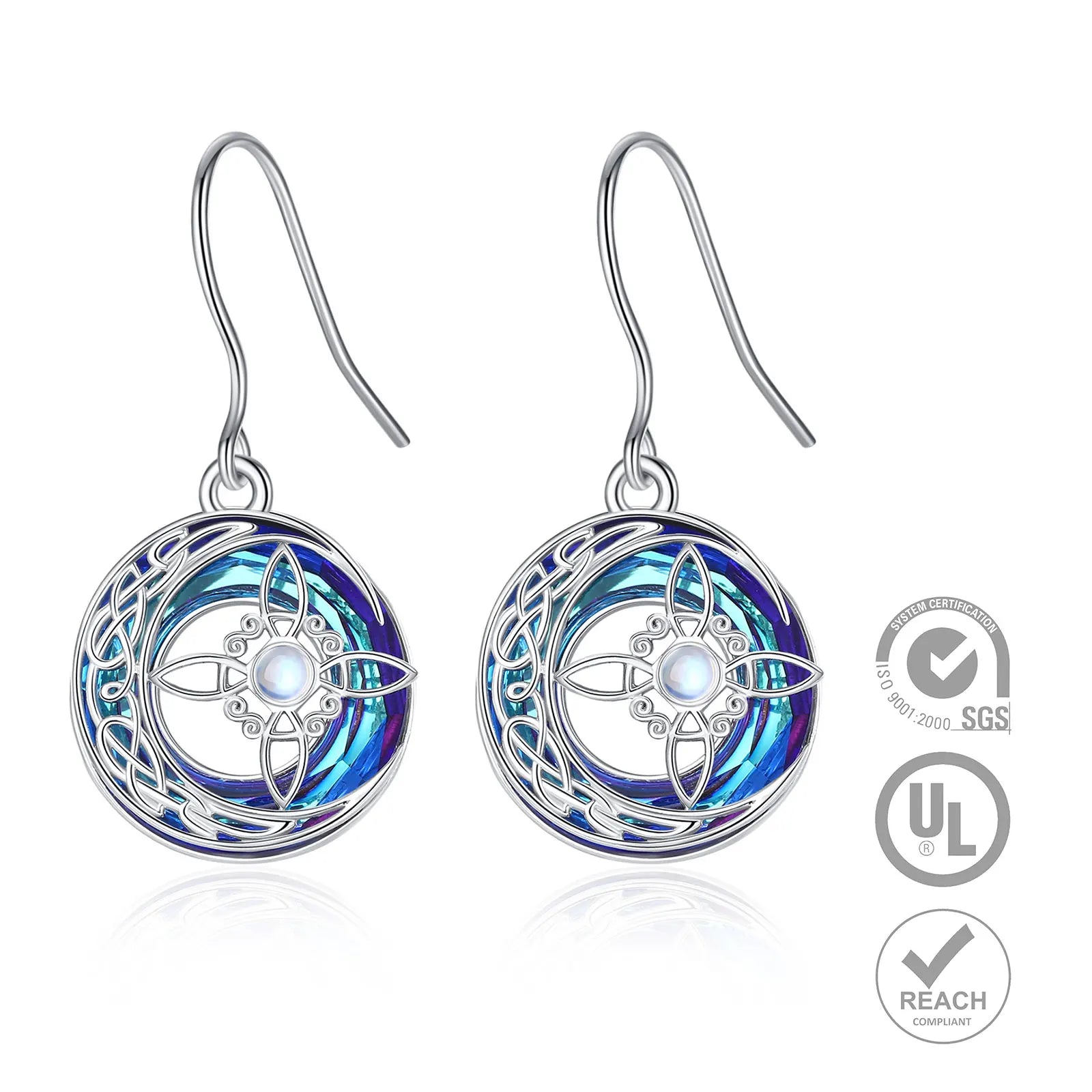 Merryshine Vintage Witch Knot Dangle Drop Earrings 925 Sterling Silver with Good Luck Irish Celtic Knot Moonstone Crystal Stone