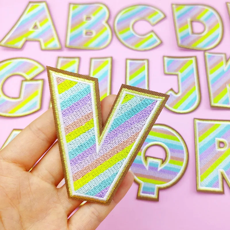Popular Rainbow Embroidered Patches Wholesale  Handmade Cloth Applique Custom 2D/3D Hoodie Decoration 26 Letter Embroidery Patch