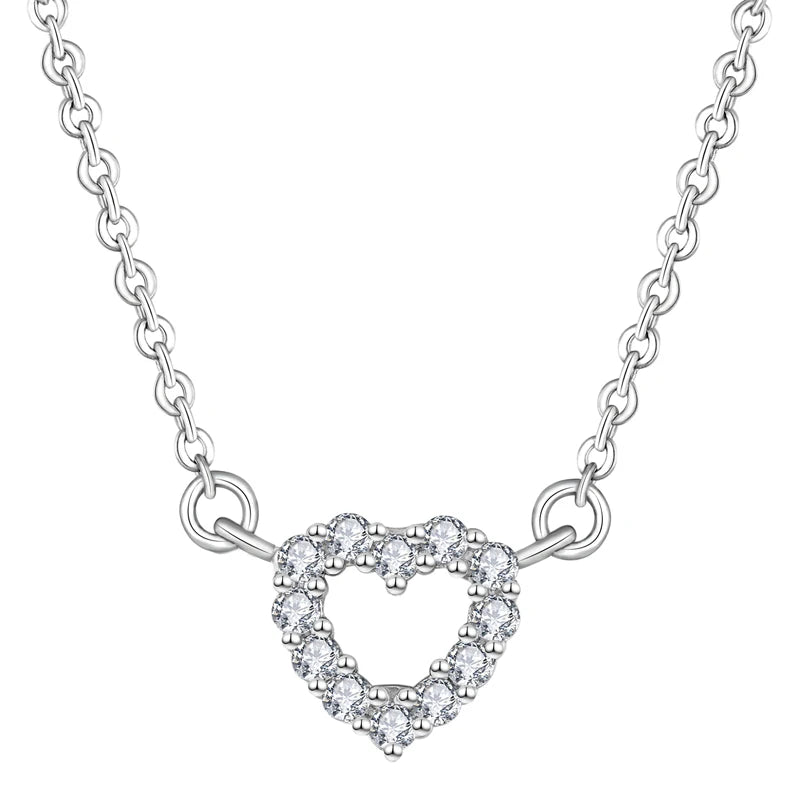 Wholesale Customize 925 Silver Romantic Bling Heart Shape Necklace with Rhodium Plated and Zircon