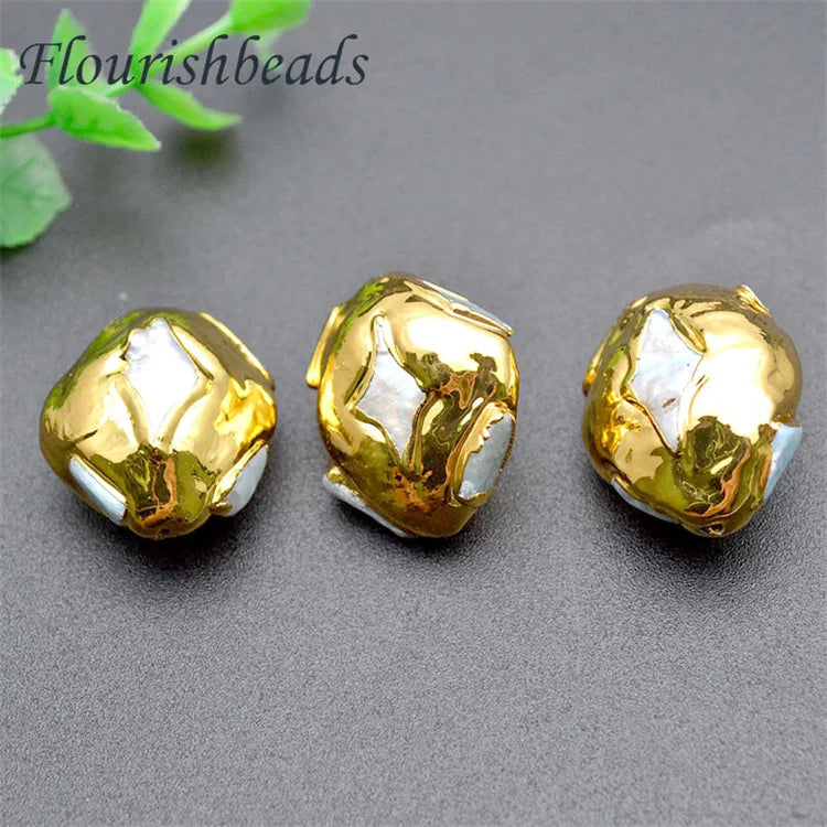 Natural Freshwater Pearl Gold Plating Amazonite Stone Freeform Irregular Shape Loose Pearl Beads for DIY Jewelry Necklace Making