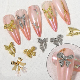 New Nail Accessories Bow Butterfly Metal Crystal Bell Pendant Color Protection Nail Decoration Metal Diamond Nail Art Charms