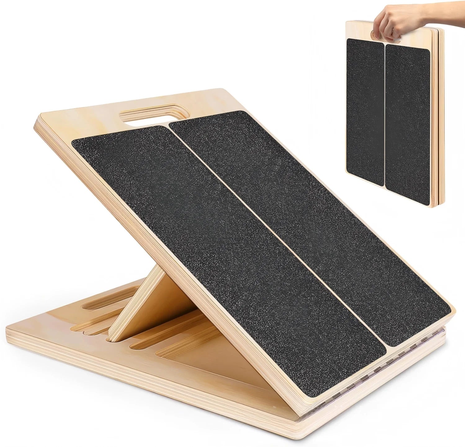 Adjustable Wooden Stretching Slant Board for Ankle Foot Stretch Yoga & Physical Therapy Portable Home Fitness Workout Equipment