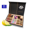 Luxury Knife Fork Spoon Silver 24 Piece Stainless Steel Gold Cutlery Flatware Set Service for 6