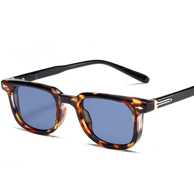 Custom Logo Fashion Vintage Men Leopard Shades Sun Glasses UV400 Rivets Square Sunglasses for Women