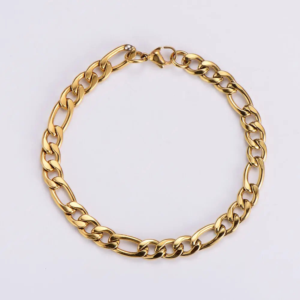 Fine Women Men Jewelry 18k Silver Gold Plated Twist Rope Figaro Link Chain Bracelet Waterproof Stainless Steel Cuban Bracelet